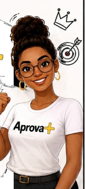 Mascote Aprova+: ilustração de estudante com camiseta Aprova+